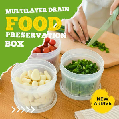 🥬💧 2-in-1 Drain & Store Food Container – Multi-Layer Prep Box for Herbs, Garlic, Ginger & More