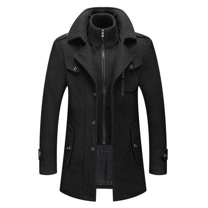 ⏳Time-Limited Special⏰Men's Business Woolen Coat Fashion Double Neck Medium And Long Woolen Coat