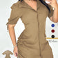 Women's short-sleeved button-down shirt dress