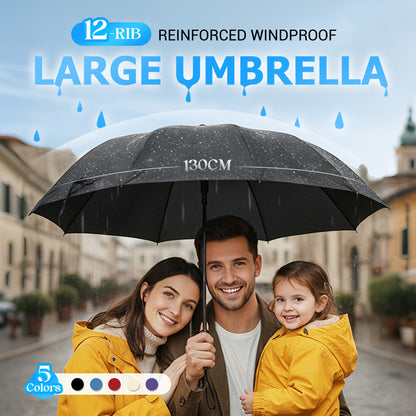 Large folding umbrella with 12 windproof ribs