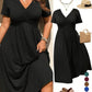 📢📢49% OFF !! ⏰Plus Size V-Neck Ruched Short Sleeve Midi Dress, Casual Summer Flowy A-Line Dress, Women's Fashion Clothing