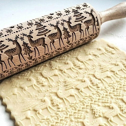 🎄 Embossed Rolling Pin | Festive Cookie Patterns