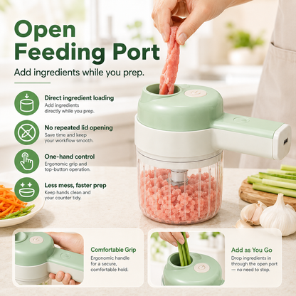 🥕50% OFF NOW! 4‑in‑1 Handheld Electric Food Chopper‑ USB Rechargeable Mini Blender with Open Feeding Port, Portable Wireless Processor for Vegetables, Meat & Garlic