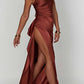🎁New arrival 50% OFF💥Fits Your Curves Satin One Shoulder Drape Slit Maxi Dress