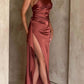 🎁New arrival 50% OFF💥Fits Your Curves Satin One Shoulder Drape Slit Maxi Dress