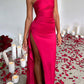 🎁New arrival 50% OFF💥Fits Your Curves Satin One Shoulder Drape Slit Maxi Dress