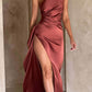 🎁New arrival 50% OFF💥Fits Your Curves Satin One Shoulder Drape Slit Maxi Dress