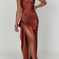 🎁New arrival 50% OFF💥Fits Your Curves Satin One Shoulder Drape Slit Maxi Dress