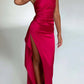 🎁New arrival 50% OFF💥Fits Your Curves Satin One Shoulder Drape Slit Maxi Dress