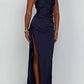 🎁New arrival 50% OFF💥Fits Your Curves Satin One Shoulder Drape Slit Maxi Dress