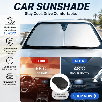 🚗 40% OFF ! ☀️ Car Sunshade – Effective Heat Insulation, UV Block & Easy Foldable Auto Windshield Protector