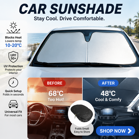 🚗 40% OFF ! ☀️ Car Sunshade – Effective Heat Insulation, UV Block & Easy Foldable Auto Windshield Protector