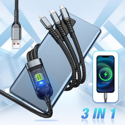 🔌 BUY 1 GET 1 FREE! ✨ Transparent Luminous 3-in-1 Fast Charging Cable - USB-C/Micro-USB with LED Power Indicator & Nylon Braiding 📱💫