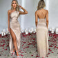 🎁New arrival 50% OFF💥Fits Your Curves Satin One Shoulder Drape Slit Maxi Dress