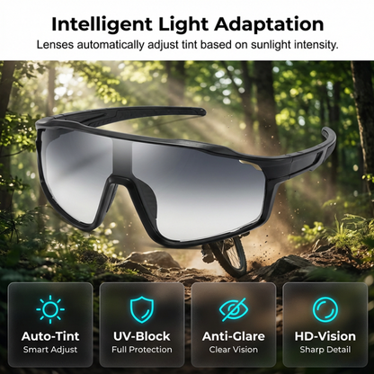 🕶️ 50% OFF NOW!🚴 Photochromic Sports Glasses – Smart Light Adaptation & Windproof – Panoramic Cycling Goggles – Anti-Slip Running Eyewear 🏃