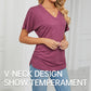 🌸Last Day Promotion：ONLY ￡11.99!!🌸Women's V-Neck Loose Soft Solid Color Short Sleeve Top