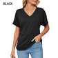 🌸Last Day Promotion：ONLY ￡11.99!!🌸Women's V-Neck Loose Soft Solid Color Short Sleeve Top