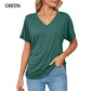 🌸Last Day Promotion：ONLY ￡11.99!!🌸Women's V-Neck Loose Soft Solid Color Short Sleeve Top