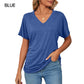 🌸Last Day Promotion：ONLY ￡11.99!!🌸Women's V-Neck Loose Soft Solid Color Short Sleeve Top