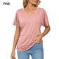 🌸Last Day Promotion：ONLY ￡11.99!!🌸Women's V-Neck Loose Soft Solid Color Short Sleeve Top