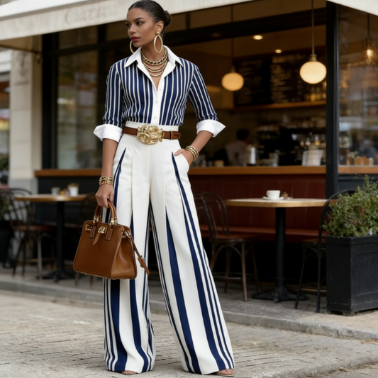 💐50% OFF ! Shirt & Wide-Leg Pants Set – Slimming Silhouette, Trendy Look 🔥👗【Sweet Price】