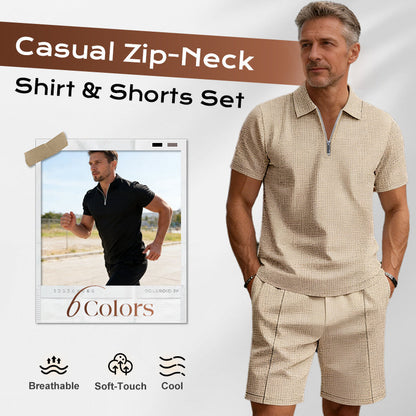 ⚡ 50% OFF FLASH SALE! Summer Zip-Neck Shirt & Shorts Set – Breathable, Lightweight & Effortlessly Stylish ☀️🌬️🔥【Limited Time】