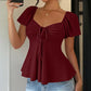 Women's Puff Sleeve Drawstring Ruched Peplum Top