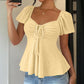 Women's Puff Sleeve Drawstring Ruched Peplum Top