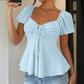 Women's Puff Sleeve Drawstring Ruched Peplum Top