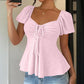 Women's Puff Sleeve Drawstring Ruched Peplum Top