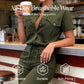 👗2026 New Style! 🌟 Short Sleeve Button-Front Jumpsuit for Women – Drawstring Waist, Jogger Cuffs 🍃