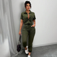 👗2026 New Style! 🌟 Short Sleeve Button-Front Jumpsuit for Women – Drawstring Waist, Jogger Cuffs 🍃
