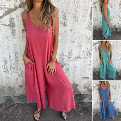🏖️Summer Cool Deal: ONLY ￡19.99!!🌷👗Women's Casual Loose Cotton and Linen Jumpsuit with Pockets