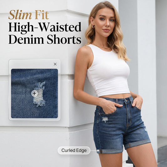 Women's Stylish Rolled Hem Denim Shorts