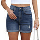 Women's Stylish Rolled Hem Denim Shorts