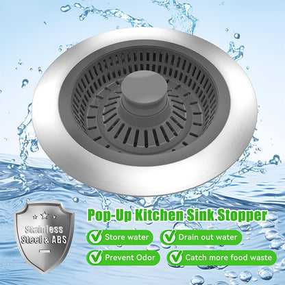 3-in-1 Pop-Up Kitchen Sink Drain Strainer