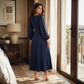 Women's Casual V-Neck Maxi Dress with Puff Sleeve