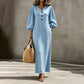 Women's Casual V-Neck Maxi Dress with Puff Sleeve