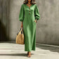 Women's Casual V-Neck Maxi Dress with Puff Sleeve