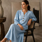 Women's Casual V-Neck Maxi Dress with Puff Sleeve