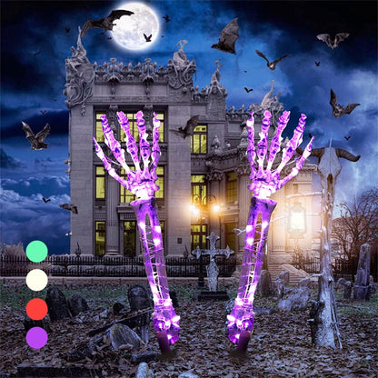 Halloween Garden Decor Skeleton Hands & Skull LED Floor Lamp Set
