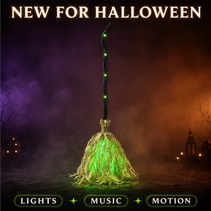 🧙 Bring Your Garden to Life This Halloween – Animated Witch Broom with Lights & Spooky Sounds.