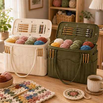 Canvas Yarn Storage Bag with Needle Pockets