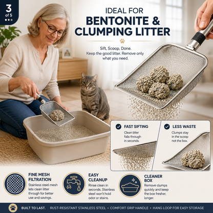 Stainless Steel Fine Mesh Cat Litter Scooper