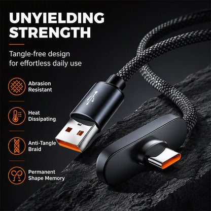 ⚡ 100W-Rated 90° USB-A to USB-C Cable – Game & Charge