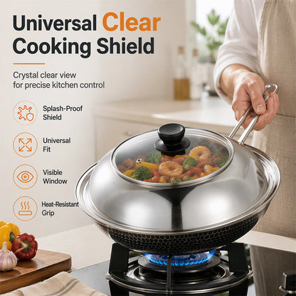 🍲 Splash-Proof Pot Lid – Stainless Steel & Glass Cooking Shield, 30–36cm