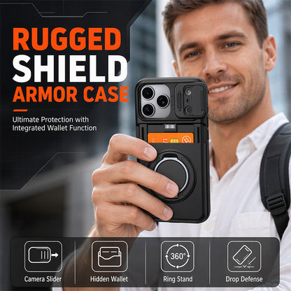📱 Rugged Phone Case with Card Holder – Camera Slider & Kickstand
