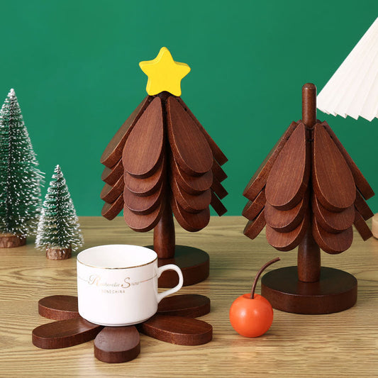 🌳 Foldable Wooden Trivet Set | Table-Saving Style
