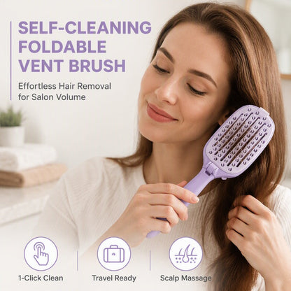 Portable Self-Cleaning Foldable Vent Hairbrush