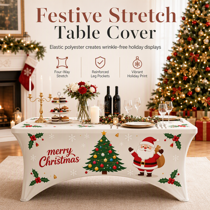 🎄 Christmas Stretch Table Cover | Fitted Rectangle